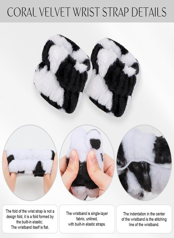 CAVETEE 3 Piece Hairband and Wristband Set, Black&white Cow Horn, Spa Cosmetic Elastic Makeup Headband and Wristband for Women Girl Wash Face Skincare Makeup Shower Spa Headband - Image 4